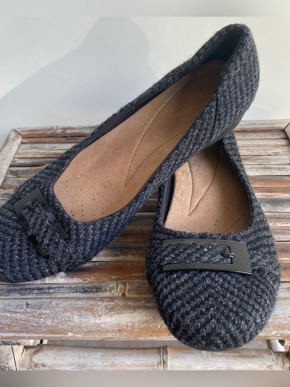 Clarks grey tweed ballet flats fall winter office work academia preppy 9